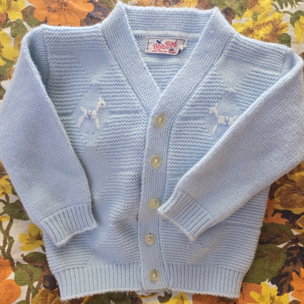 Vintage Blue Bird Light Blue Baby Cardigan